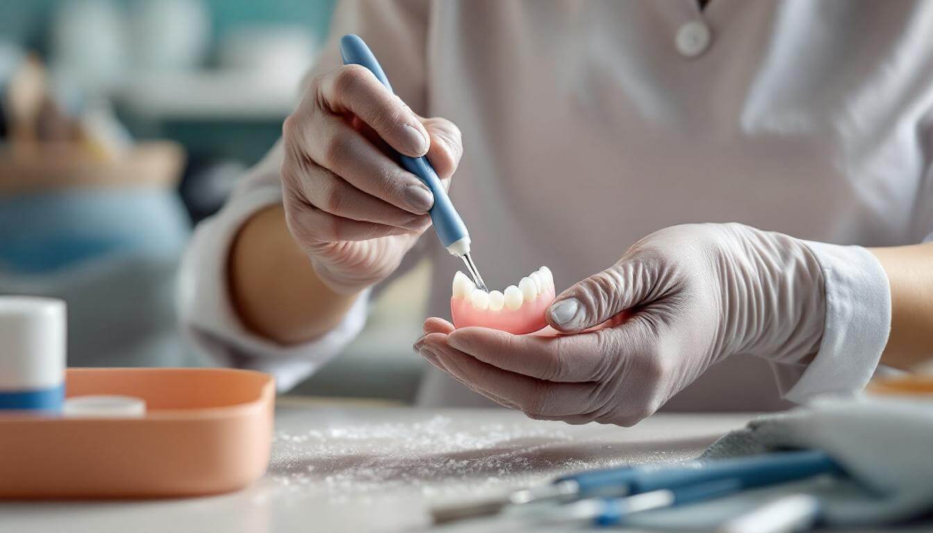 manos perfilando dentadura