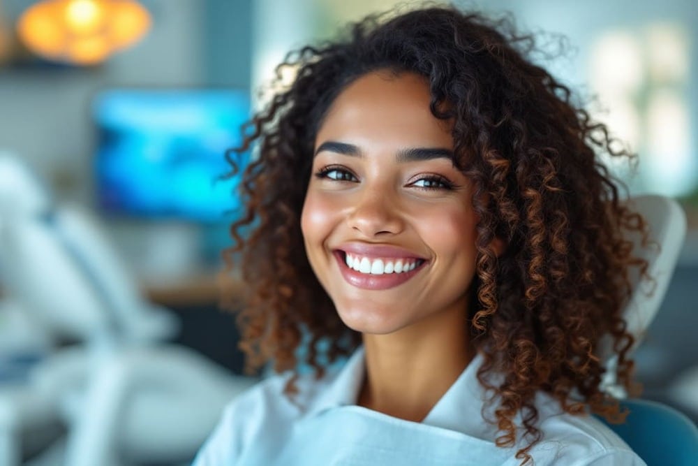 mujer sonriendo consulta clinica dental